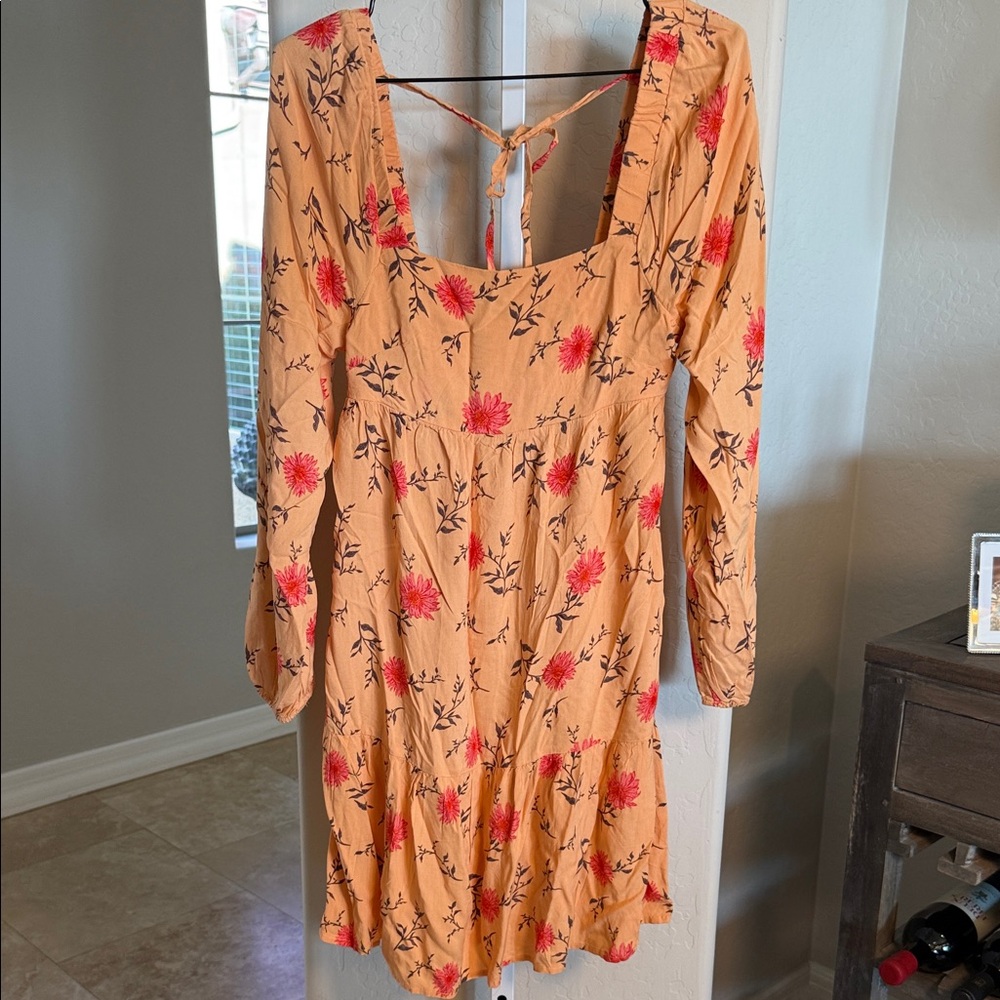 SO Orange Floral Long Sleeve Dress